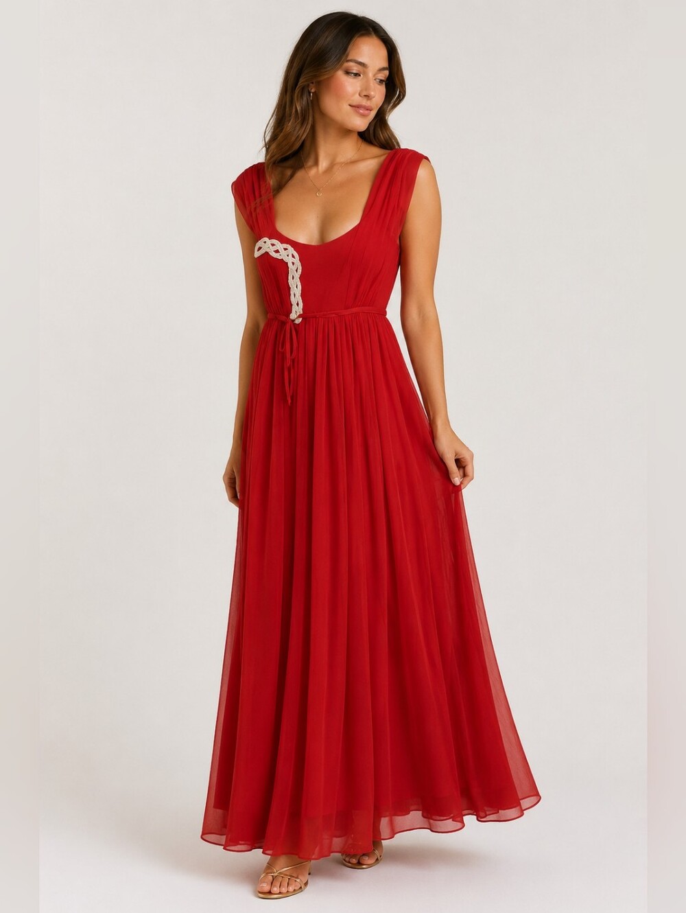 TEBI Grecian Red Maxi Dress Sz 42 (M/L) Empire Waist Formal Vtg-inspired